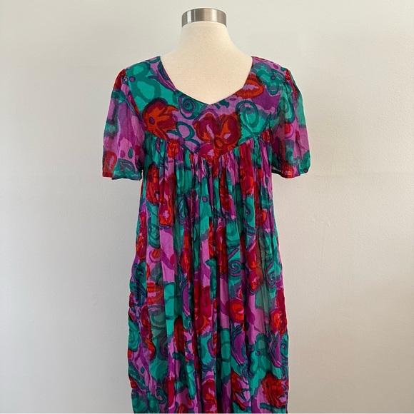 Vintage Midi Maxi Dress 100% Cotton Floral Sz S - Picture 5 of 10